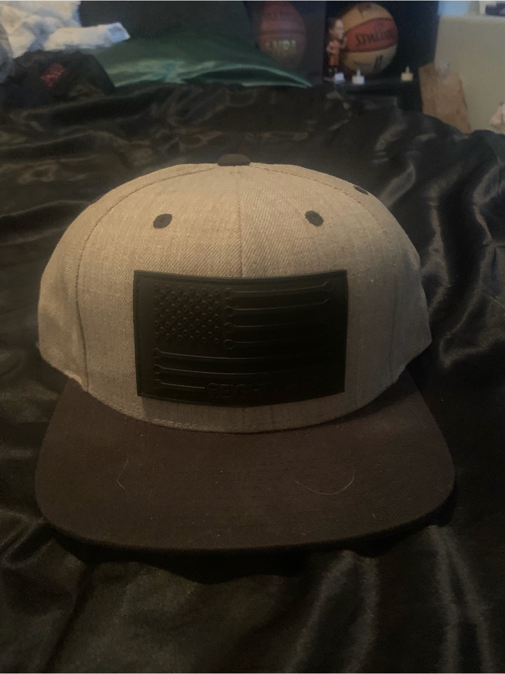 Men's Two-Tone Flag Patch Snapback Hat in Gray and Black